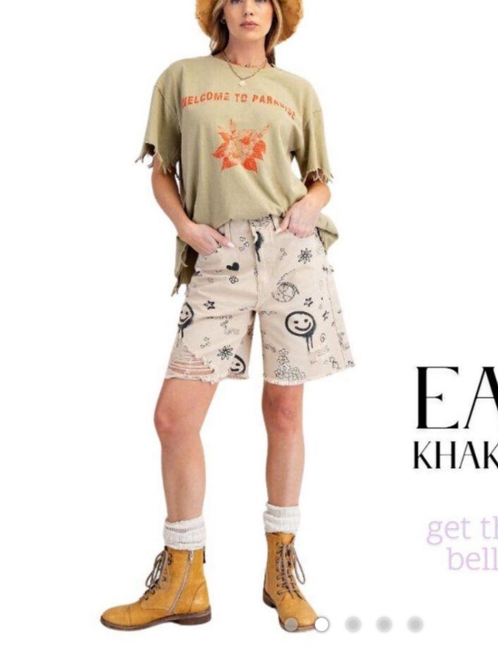 easel Khaki Graphic Bermuda Shorts with Black Doodle Prints